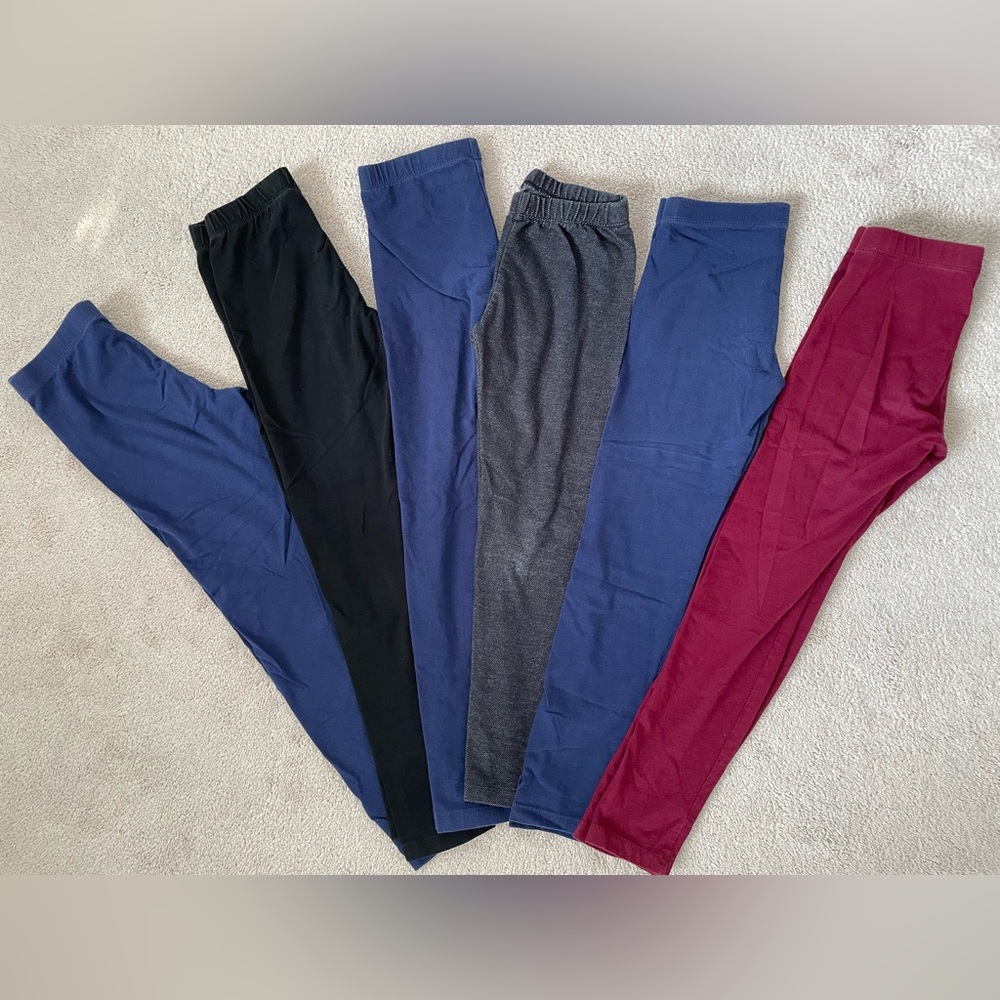 Cat & Jack girls 6 leggings bundle - navy blue black faux denim maroon med 7/8